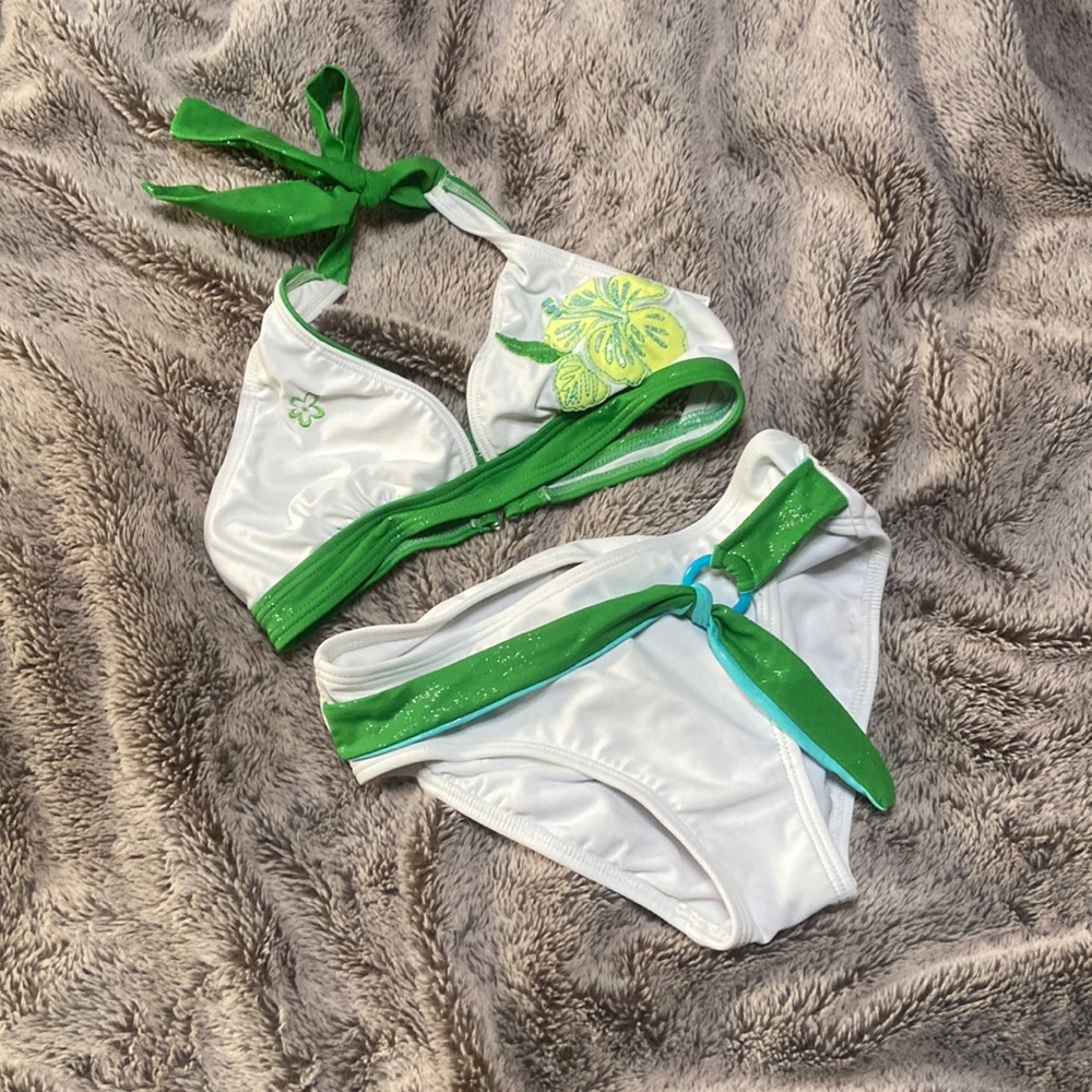 Green And Yellow floral White Bikini